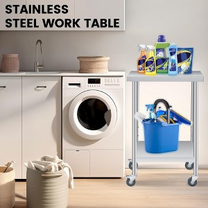 Stainless Steel Table, 2 Tier Small Commercial Kitchen Prep Table , Adjustable Storage Shelf, Glooves & Dishcloth, for Home Restaurant Kitchen - 1 of 4