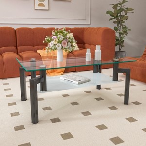 Syemin Rectangular Side Table Set, Two-Layer Coffee Table with Tempered Glass Top for Modern Living Room, Brown, 39.1"*23.4"*17.3" - 1 of 4