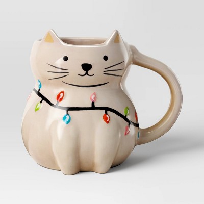 Image of 16oz Stoneware Figural Christmas Cat Mug - Wondershop™
