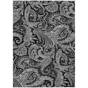 Black Gray And White Paisley Washable Indoor Outdoor Area Rug - 1 of 4