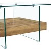 GlasFlength Coffee Tables Modern Two Tier Square Table Clear Glass and Light Wood Texture For Living Room Decor, Clear, 31.4"*31.4"*16.6" - 3 of 4