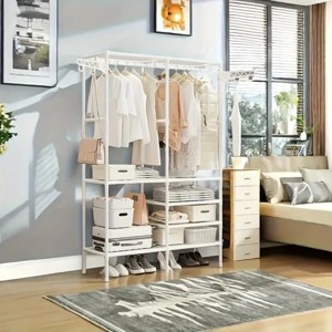 Racxily Portable Wardrobe Closet with 6 Shelves & 2 Hanging Rods - Multi-Layer Storage Organizer with Hooks for Bedroom - 1 of 4