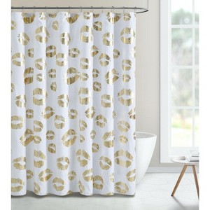 Kate Aurora Chic Metallic Gold Kissing Lips Mold & Mildew Resistant Fabric Shower Curtain - 1 of 1