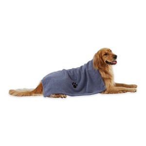 Bone Dry Embroidered Paw Pet Towel - Stonewash Blue - 1 of 4