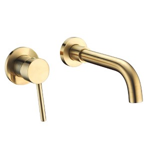 sumerain Wall Mount Bathroom Faucet Brushed Gold Lavatory Faucet, Single Left-Handed Handle - 1 of 4