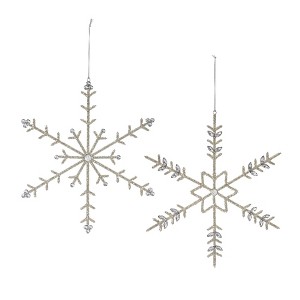 Jeweled Metal Snowflake Ornament Set – 14"H Silver Christmas Decorative Ornaments (Set of 6) by Melrose - 1 of 4
