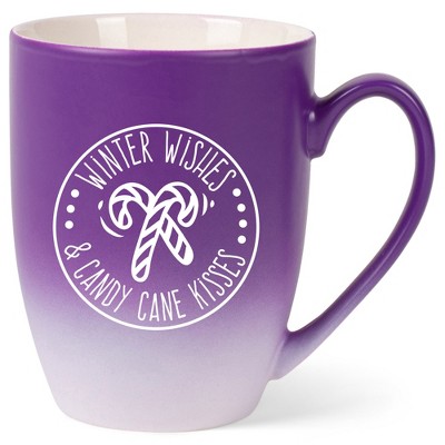Elanze Designs Winter Wishes & Candy Cane Kisses Two Toned Ombre Matte Purple and White 12 ounce Ceramic Stoneware Coffee Cup Mug
