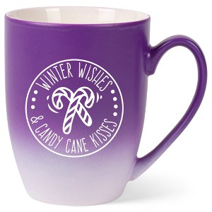 Elanze Designs Winter Wishes & Candy Cane Kisses Two Toned Ombre Matte Purple and White 12 ounce Ceramic Stoneware Coffee Cup Mug - 1 of 4