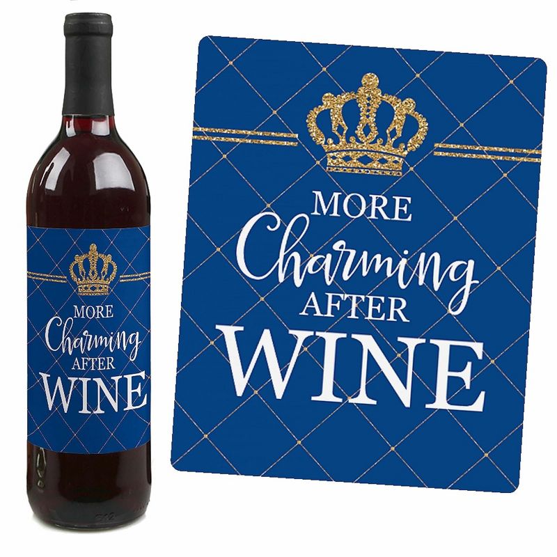 Big Dot of Happiness Royal Prince Charming - Baby Shower or Birthday Party Decorations for Women and Men - Wine Bottle Label Stickers - Set of 4, 4 of 9