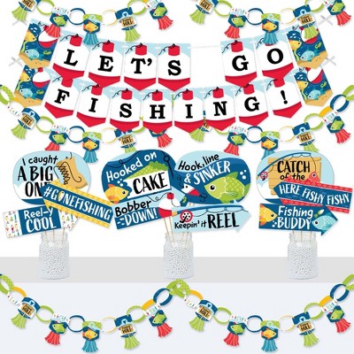 Big Dot of Happiness Let's Go Fishing - Banner & Photo Booth Decorations - Fish Themed Birthday Party or Baby Shower Supplies Kit - Doterrific Bundle