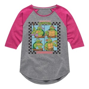 Girls' - Teenage Muntant Ninja Turtles - Cowabunga Four Shirt Tail Raglan Graphic T-shirt - 1 of 2