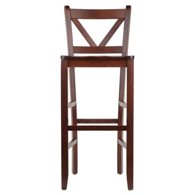 Elegant Walnut Finish V-Back Bar Stool Set, 30" Height