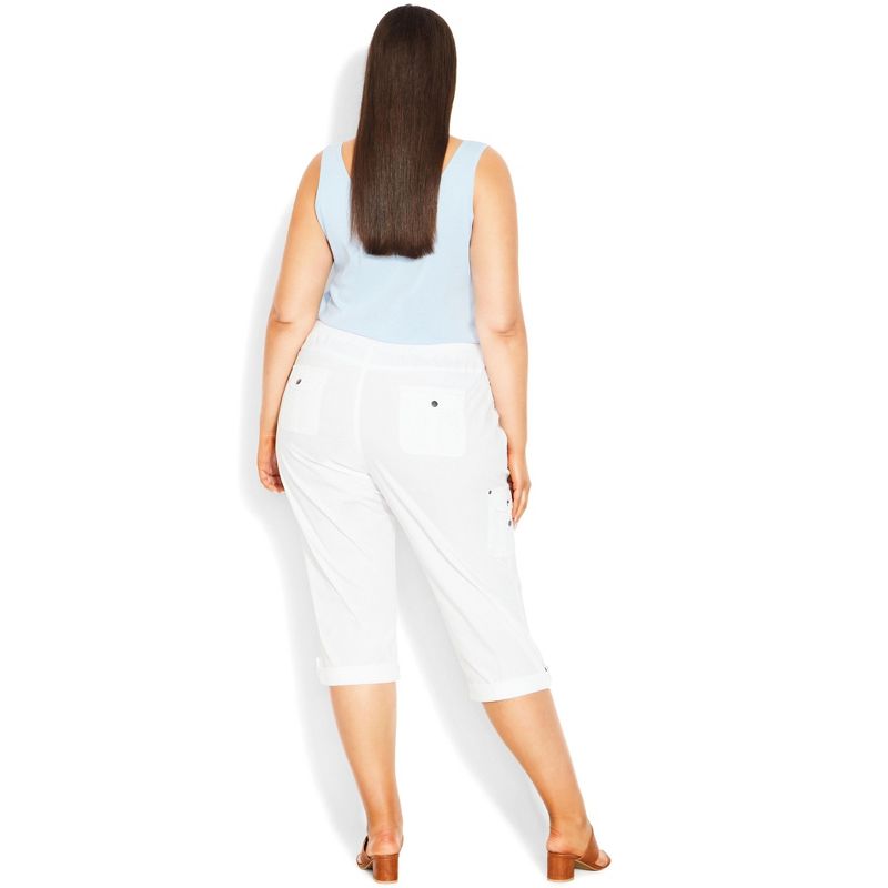 Women's Plus Size Cotton Roll Up Capri - white | EVANS, 2 of 4