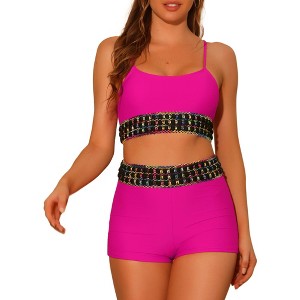 Elerevyo Women's Contrast Color High Waisted Scoop Neck Swimsuit Bathing Suit 2 Pcs - 1 of 4