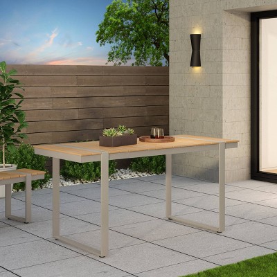 Cibola Natural and Silver Aluminum Outdoor Dining Table with Faux Wood Slats