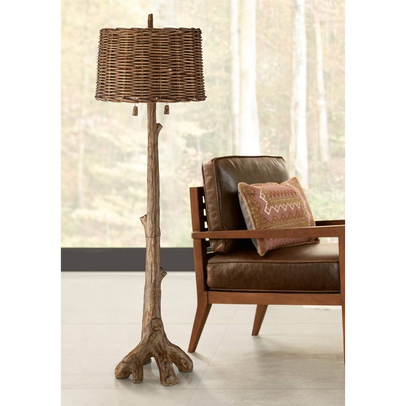 Barnes and Ivy Forrest Sequoia Tree Rustic Country Cottage Floor Lamp 61" Tall Faux Wood Brown Wicker Drum Shade for Living Room Bedroom Office House, 2 of 10
