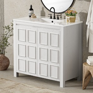 KWPZQEB Bathroom Vanity with Ceramic Basin, Undermount Vanity Sink Cabinet with 2 Doors and Adjustable Shelf, Wooden Cabinet with Sink - 1 of 4