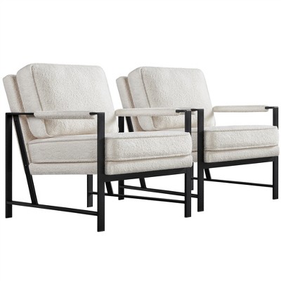 Yaheetech Set of 2 Retro Upholstered Lounge Arm Chairs with Metal Arms, Removable Seat & Back Cushion
