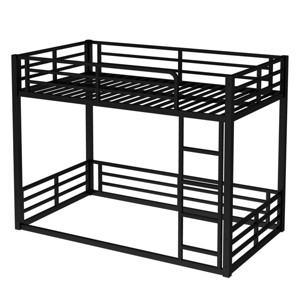 TopComfy Beds Metal Bunk Bed Twin XL over Twin XL Floor Bunk Bed Frame Heavy Duty Bunk Bed Bedroom Furniture for Bedroom, Black, 41.7"*62.2"*74.96" - 1 of 4