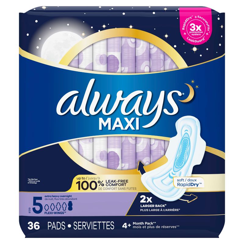Always Maxi Extra Heavy Overnight Pads - Size 5, 2 of 12
