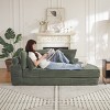 78.5'' Convertible Corduroy Round Sofa Bed, 2-in-1 Oversized Lounge Recliner with Neck & Throw Pillows, Ready to Use-3irtyhousy - 3 of 4