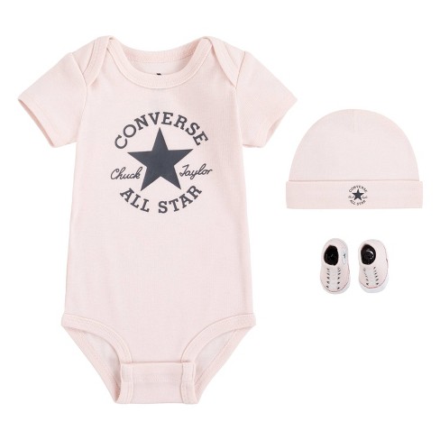 Converse Baby Girls Short Sleeve Bodysuit With Hat Bootie Set Pink Target