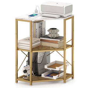 Costway Corner Printer Stand with Charging Station Adjustable Metal Mesh Shelf Black/Brown/White - 1 of 4