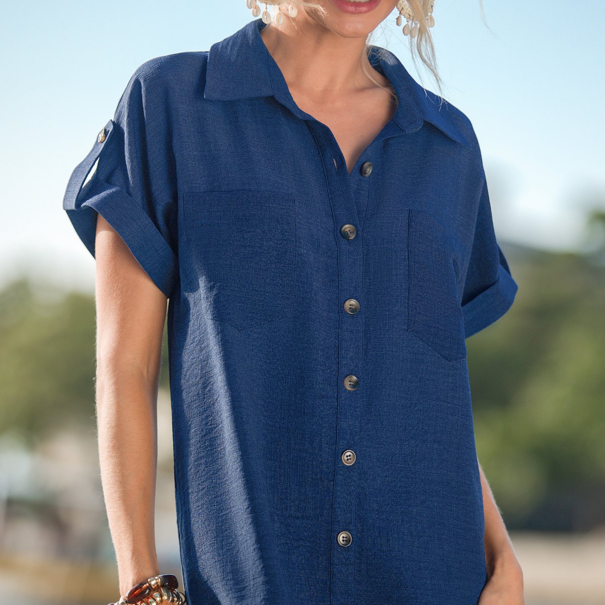 Женские платья Cupshe Women's Shirt Dress Relaxed Button Down-S-Blue — фото 4
