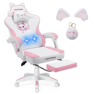 Hoffree Cute Pink Gaming Chair Girls Ergonomic Desk Chair with Footrest & Massage Lumbar - 1 of 4