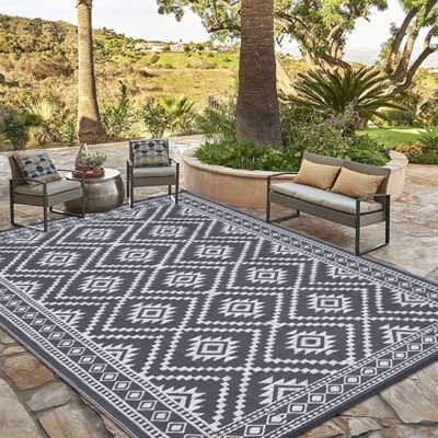 Outdoor Rug Waterproof Plastic Straw Rug UV-Resistant Reversible Mat for Camping RV Porch Deck Balcony Beach