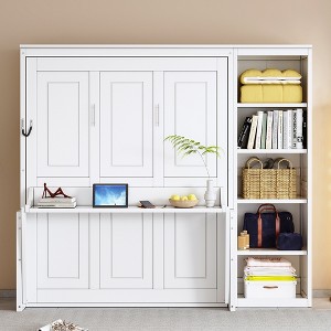 Full Size Murphy Bed with Desk and Bookshelf - 1 of 4