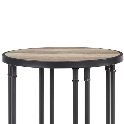 Modern Farmhouse Round Oak & Sandy Black End Table with Glass Shelf