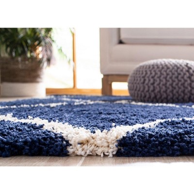 Navy and Ivory Diamond Shag Synthetic Area Rug 5'3" x 7'6"