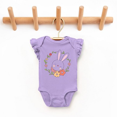 The Juniper Shop Easter Bunny Flower Wreath Baby Flutter Sleeve Bodysuit