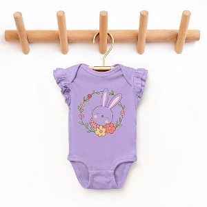 The Juniper Shop Easter Bunny Flower Wreath Baby Flutter Sleeve Bodysuit - 1 of 2