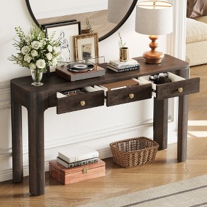 ORRD Rustic Console Table with 3 Drawers, Solid Wood Entryway Table with Curved Corners & Thick Legs for Hallway, Living Room Sofa Table，Natural - 1 of 4