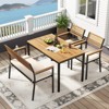 Tangkula Set Of 4 Patio Furniture Set Outdoor Dining Chair Set for 4 w/Acacia Wood & Metal Frame Umbrella Hole 1 Table 2 Armchairs 1 Bench - 2 of 4