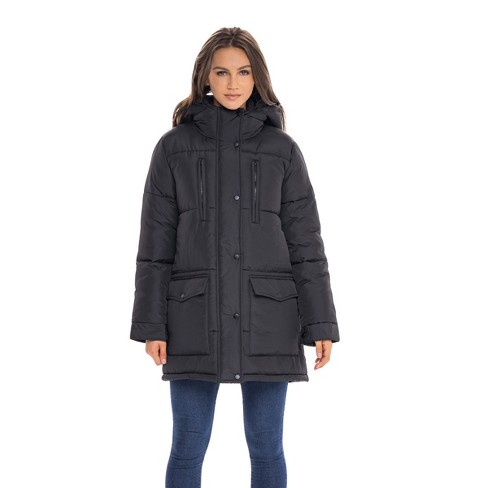 Women's Faux Leather Puffer Jacket, Puffy Coat - S.e.b. By Sebby Black  Large : Target