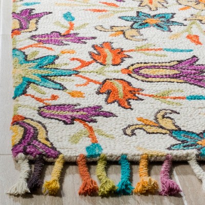 Ivory and Purple Hand-Tufted Wool 8' x 10' Area Rug