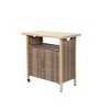 Outdoor Wicker Bar Cart, Bar Cart Outdoor With Wheels , Rolling Rattan Beverage Bar Counter Table Glass Top-Cuddlewood - 3 of 4