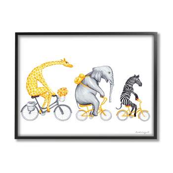 Stupell Industries Savanna Animals Riding Bikes Bicycles Yellow Accent Black Framed Giclee Art