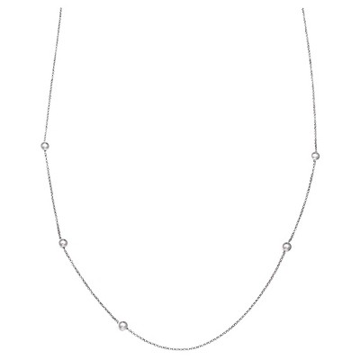 Diamond Cut Rolo Chain with Freshwater Pearl Stations in Sterling Silver - White/Gray