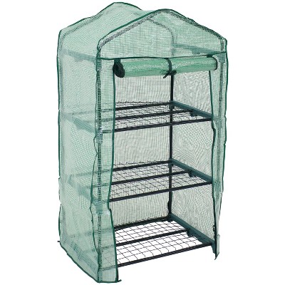 Sunnydaze Outdoor Portable Plant Shelter 3-Tier Greenhouse with Roll-Up Door - 3 Shelves - Green - Size
