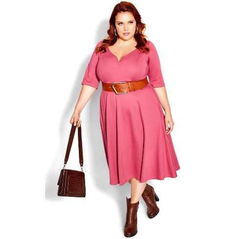 CITY CHIC | Women's Plus Size Cute Girl Elbow Sleeve Dress - rosy - 12 Plus