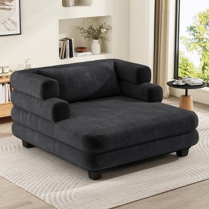 52.4" x 58.7" Chenille Oversized Chaise Lounge Sofa Bed with Layered Armrests, Plush Cushions - 1 of 4