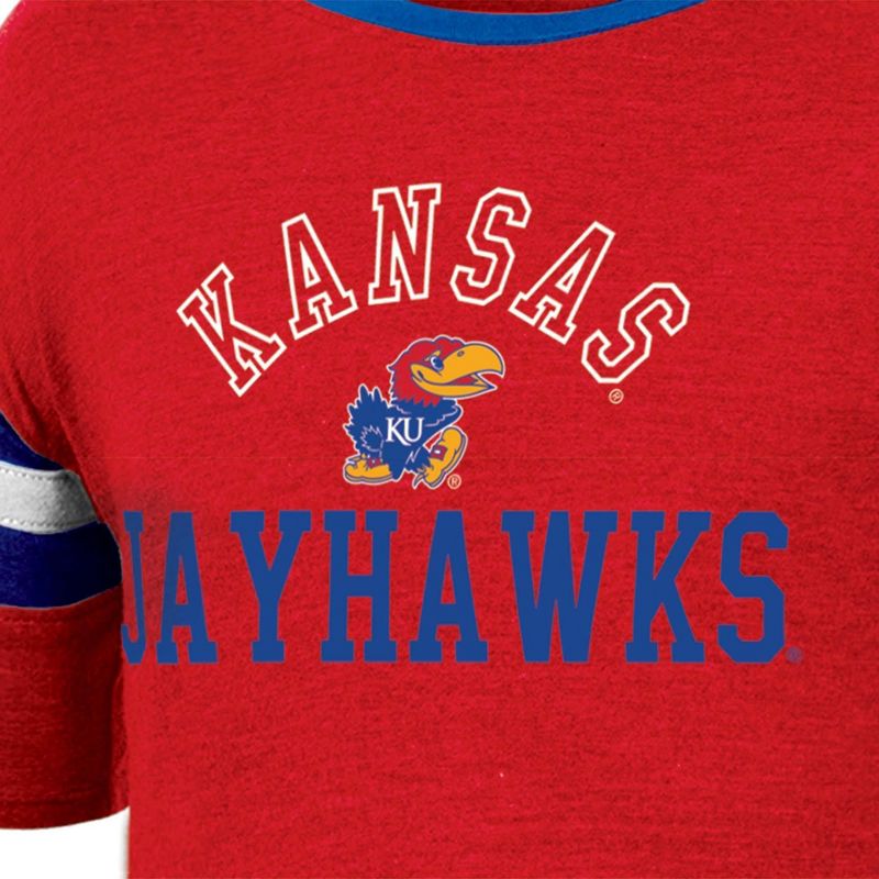 NCAA Kansas Jayhawks Girls&#39; Short Sleeve Striped Shirt, 3 of 4