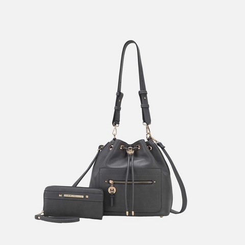 MKF Collection Larissa Vegan Leather Women’s Bucket Hobo Handbag with Wallet by Mia K- Charcoal