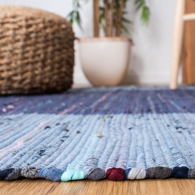 Navy Blue Striped Handwoven Cotton Runner Rug - 27" x 9"