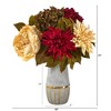 Nearly Natural 17-in Peony, Hydrangea and Dahlia Artificial Arrangement in Stoneware Vase with Gold Trimming - 3 of 3