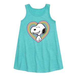 Girls' - Peanuts - Snoopy Heart Graphic Sleeveless Aline Dress - 1 of 4